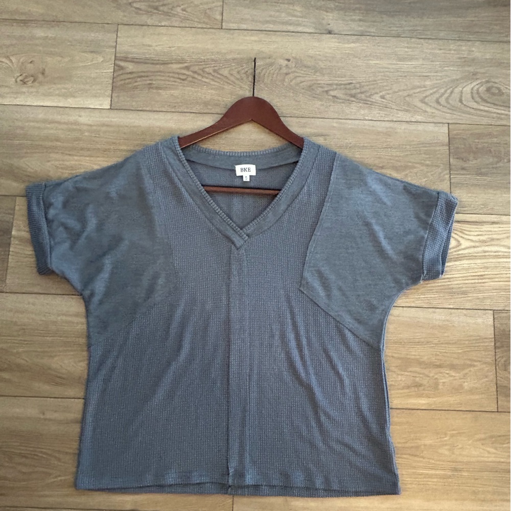 BKE Waffle Knit Dolman Sleeve Top Gray Blue Size Medium